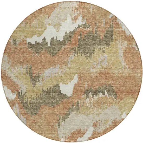 8' Copper Ivory And Brown Round Abstract Washable Indoor Outdoor Area Rug Photo 2