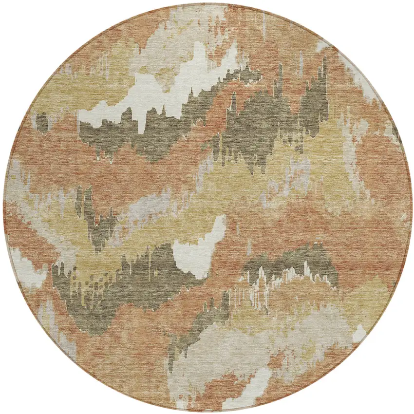8' Copper Ivory And Brown Round Abstract Washable Indoor Outdoor Area Rug Photo 2