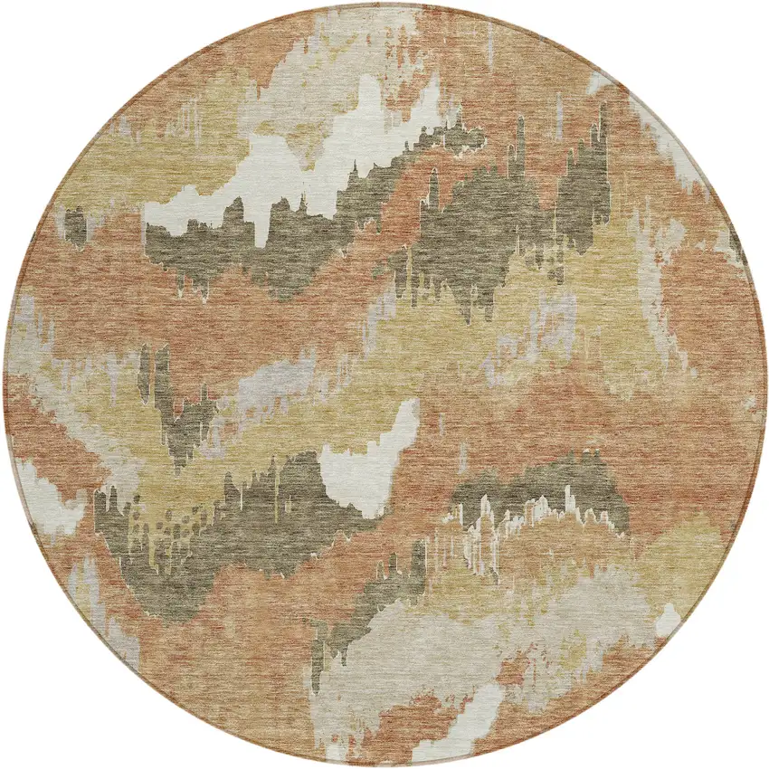 8' Copper Ivory And Brown Round Abstract Washable Indoor Outdoor Area Rug Photo 2