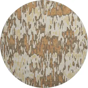 Photo of 8' Copper Ivory And Brown Striped Washable Round Rug With UV Protection