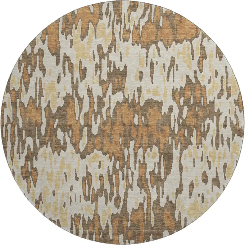 8' Copper Ivory And Brown Striped Washable Round Rug With UV Protection Photo 1