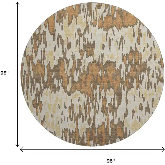 8' Copper Ivory And Brown Striped Washable Round Rug With UV Protection Photo 9