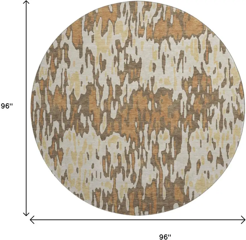 8' Copper Ivory And Brown Striped Washable Round Rug With UV Protection Photo 9