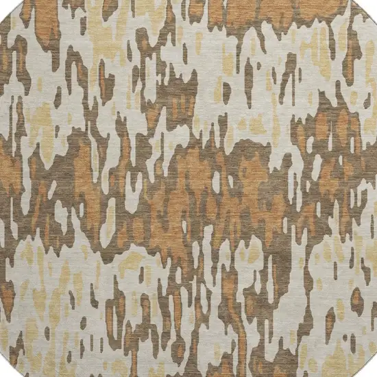 8' Copper Ivory And Brown Striped Washable Round Rug With UV Protection Photo 2