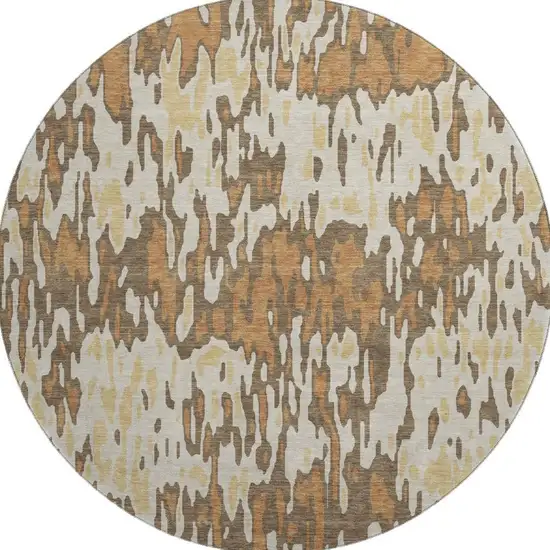 8' Copper Ivory And Brown Striped Washable Round Rug With UV Protection Photo 3