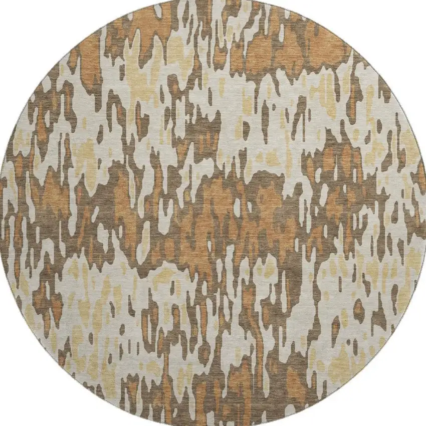 8' Copper Ivory And Brown Striped Washable Round Rug With UV Protection Photo 3