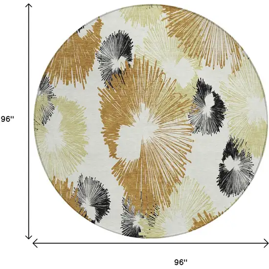 8' Copper Ivory And Charcoal Round Floral Washable Indoor Outdoor Area Rug Photo 8