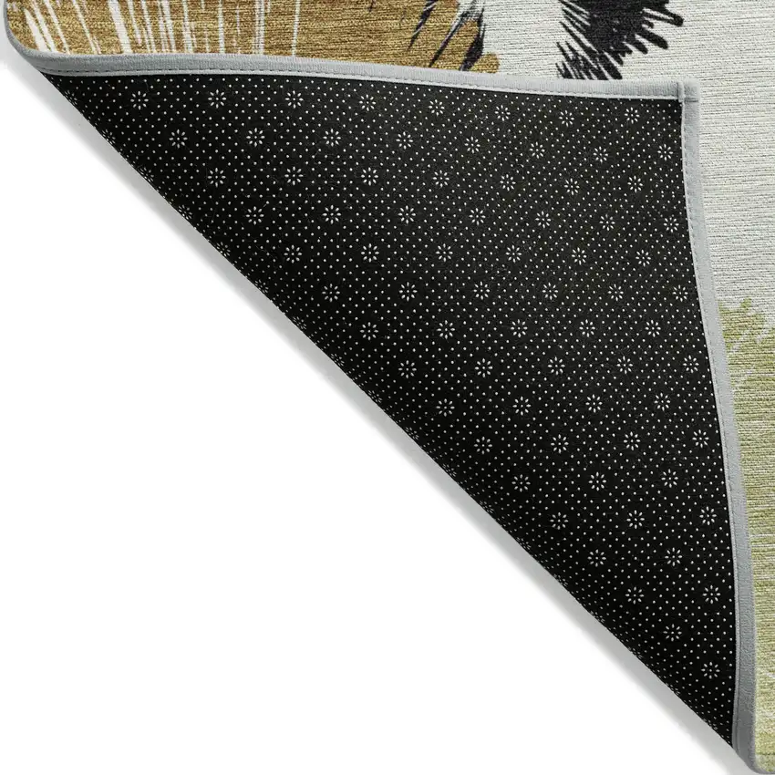 8' Copper Ivory And Charcoal Round Floral Washable Indoor Outdoor Area Rug Photo 6