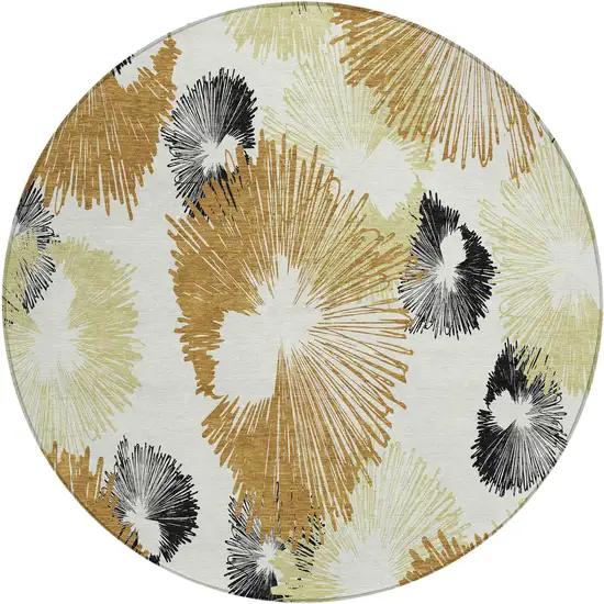 8' Copper Ivory And Charcoal Round Floral Washable Indoor Outdoor Area Rug Photo 1