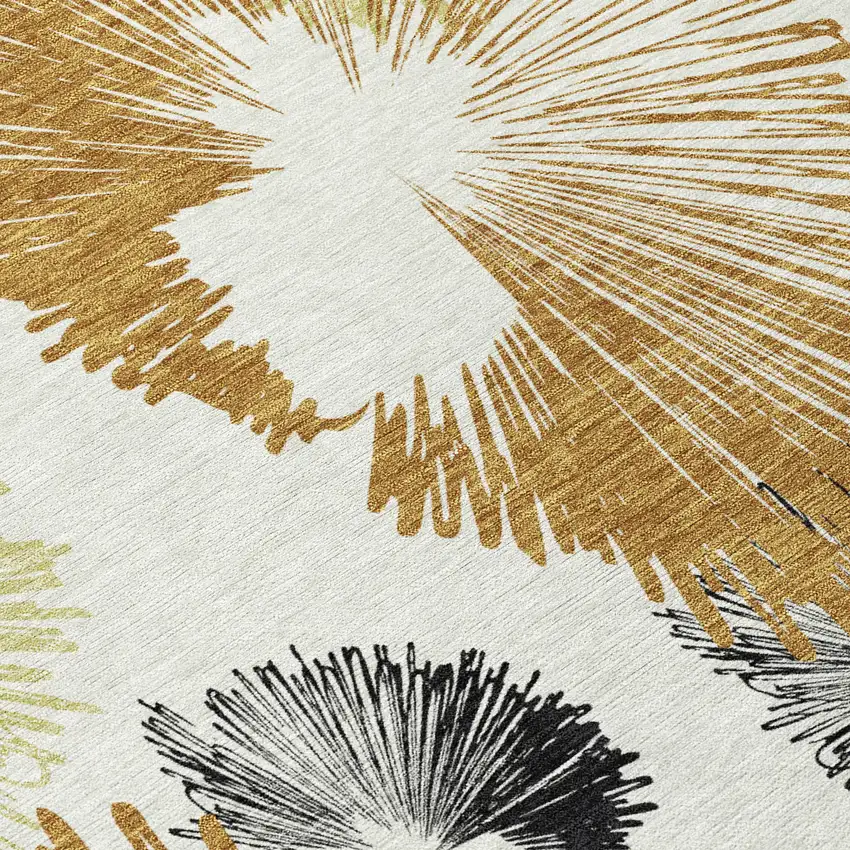 8' Copper Ivory And Charcoal Round Floral Washable Indoor Outdoor Area Rug Photo 4