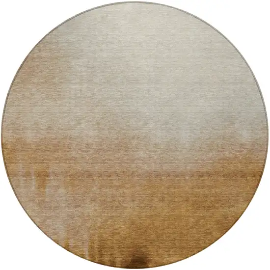 8' Copper Ivory And Chocolate Round Abstract Washable Indoor Outdoor Area Rug Photo 3