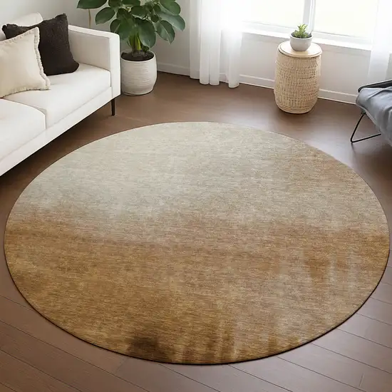 8' Copper Ivory And Chocolate Round Abstract Washable Indoor Outdoor Area Rug Photo 5