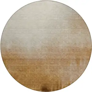 Photo of 8' Copper Ivory And Chocolate Round Abstract Washable Indoor Outdoor Area Rug