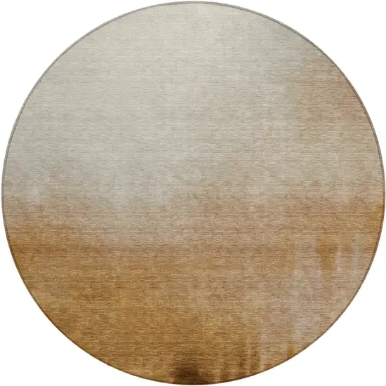 8' Copper Ivory And Chocolate Round Abstract Washable Indoor Outdoor Area Rug Photo 1