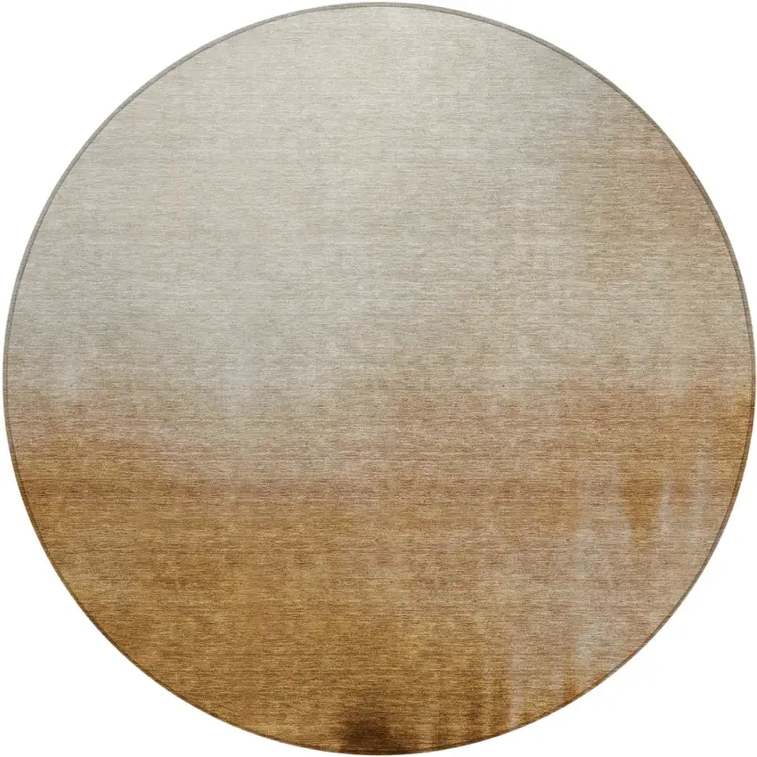 8' Copper Ivory And Chocolate Round Abstract Washable Indoor Outdoor Area Rug Photo 1