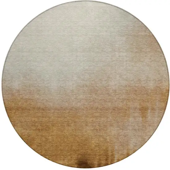 8' Copper Ivory And Chocolate Round Abstract Washable Indoor Outdoor Area Rug Photo 2