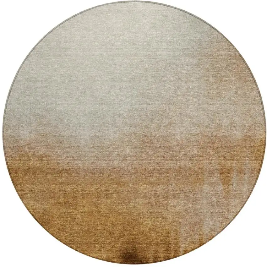 8' Copper Ivory And Chocolate Round Abstract Washable Indoor Outdoor Area Rug Photo 2