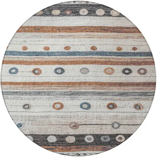 8' Copper Ivory And Denim Blue Round Striped Washable Indoor Outdoor Area Rug Photo 4