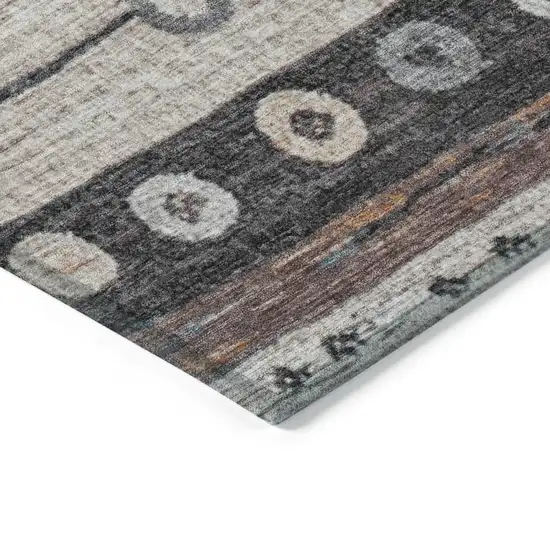 8' Copper Ivory And Denim Blue Round Striped Washable Indoor Outdoor Area Rug Photo 7