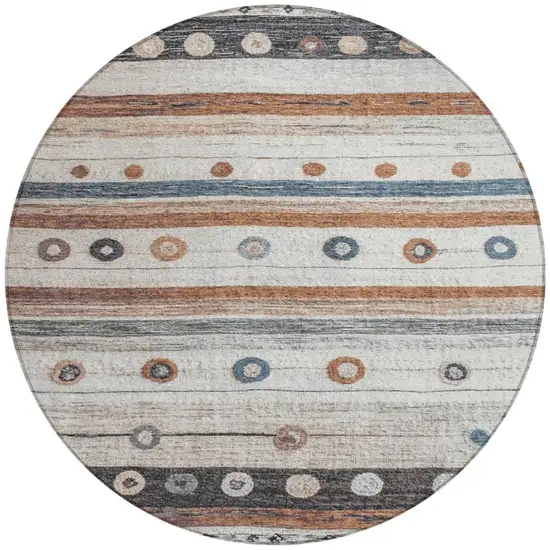 8' Copper Ivory And Denim Blue Round Striped Washable Indoor Outdoor Area Rug Photo 3