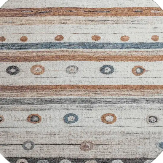 8' Copper Ivory And Denim Blue Striped Washable Round Rug With UV Protection Photo 3