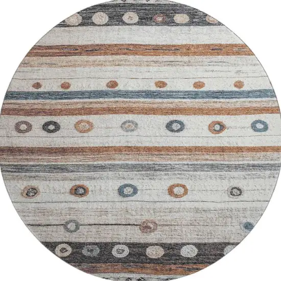 8' Copper Ivory And Denim Blue Striped Washable Round Rug With UV Protection Photo 4