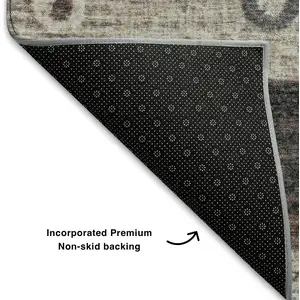 Photo of 8' Copper Ivory And Denim Blue Striped Washable Round Rug With UV Protection