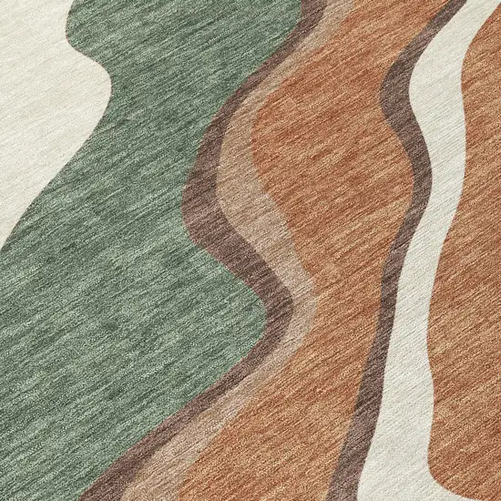 8' Copper Ivory And Fern Green Round Abstract Washable Indoor Outdoor Area Rug Photo 9