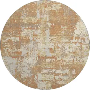 Photo of 8' Copper Ivory And Gold Abstract Washable Round Rug With UV Protection
