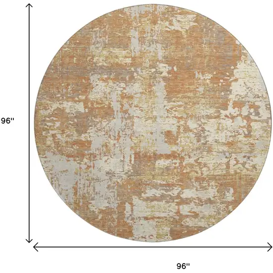 8' Copper Ivory And Gold Abstract Washable Round Rug With UV Protection Photo 9