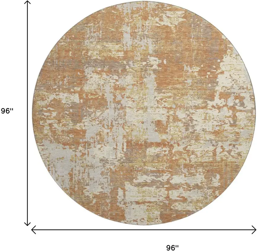 8' Copper Ivory And Gold Abstract Washable Round Rug With UV Protection Photo 9
