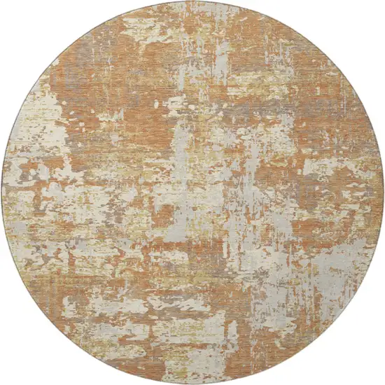 8' Copper Ivory And Gold Abstract Washable Round Rug With UV Protection Photo 3