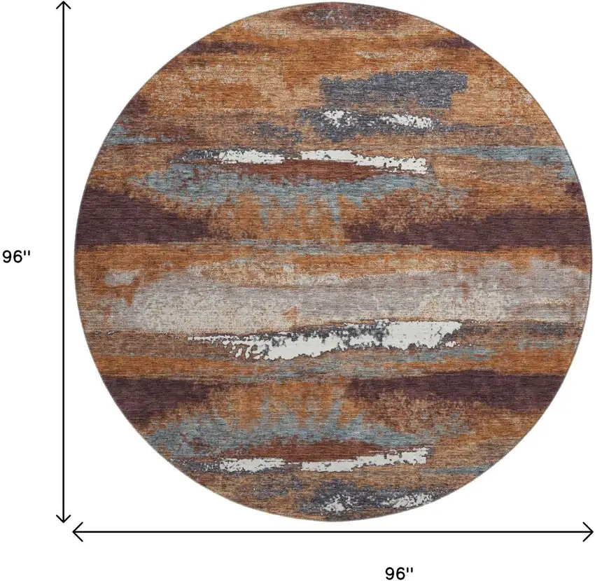 8' Copper Ivory And Gray Abstract Washable Round Rug With UV Protection Photo 9