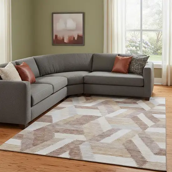 8' Copper Ivory And Gray Geometric Washable Area Rug With UV Protection Photo 2