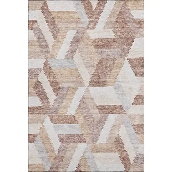8' Copper Ivory And Gray Geometric Washable Area Rug With UV Protection Photo 1