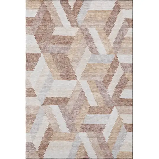 8' Copper Ivory And Gray Geometric Washable Area Rug With UV Protection Photo 3