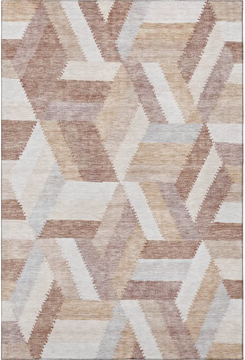 8' Copper Ivory And Gray Geometric Washable Area Rug With UV Protection Photo 3