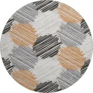 Photo of 8' Copper Ivory And Gray Geometric Washable Round Rug With UV Protection