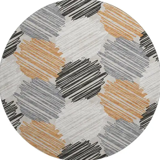 8' Copper Ivory And Gray Geometric Washable Round Rug With UV Protection Photo 4