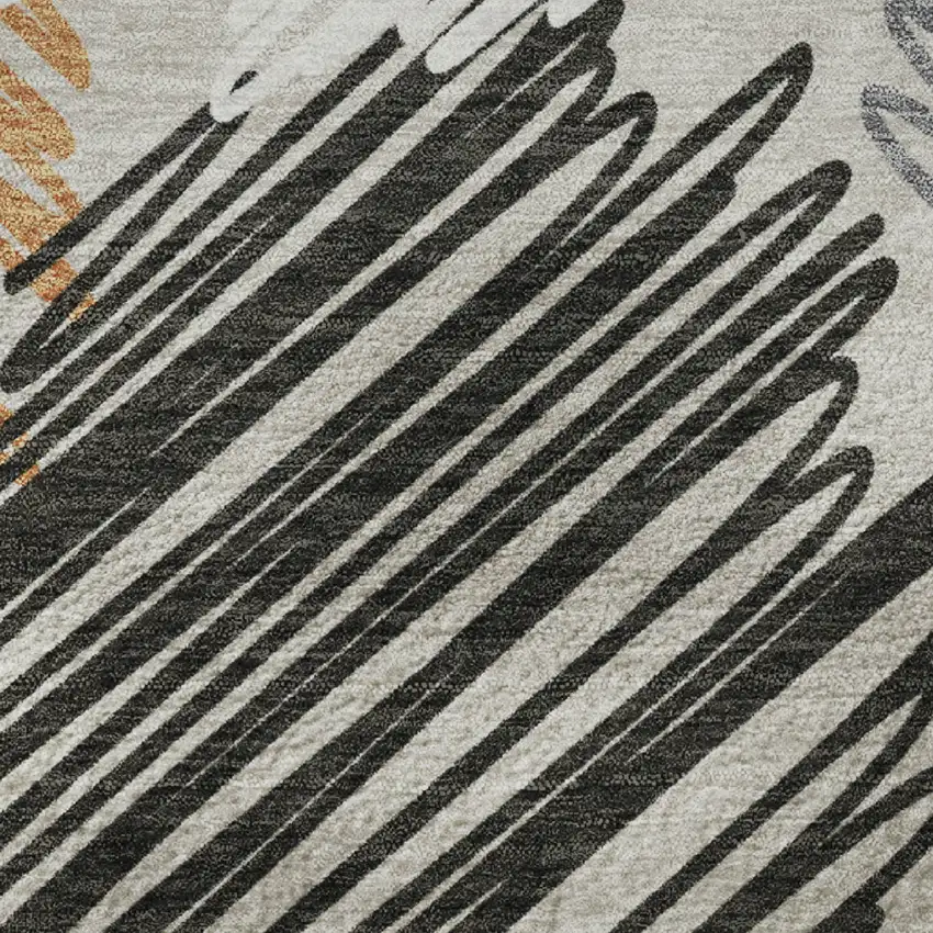 8' Copper Ivory And Gray Geometric Washable Round Rug With UV Protection Photo 9