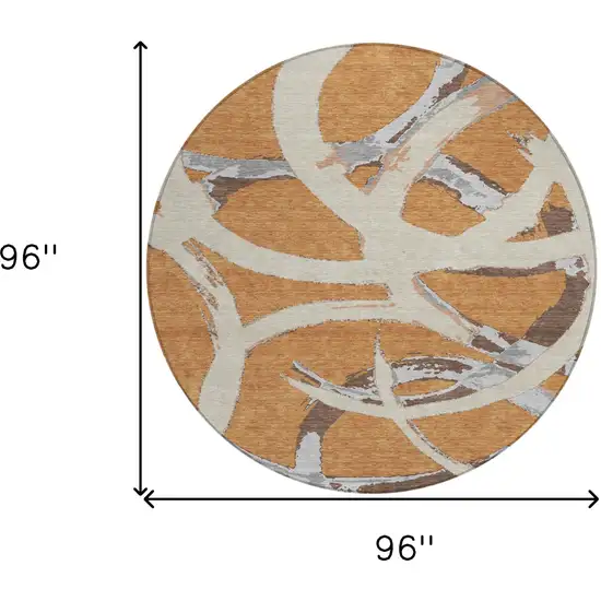 8' Copper Ivory And Gray Round Abstract Washable Indoor Outdoor Area Rug Photo 3