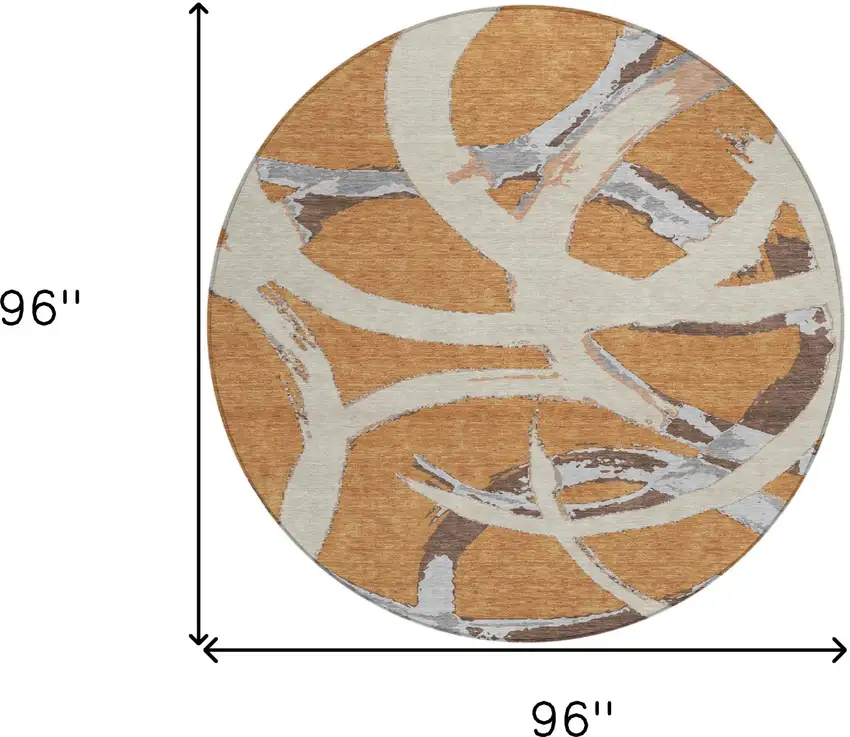 8' Copper Ivory And Gray Round Abstract Washable Indoor Outdoor Area Rug Photo 3