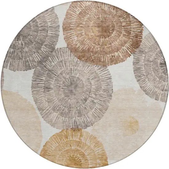 8' Copper Ivory And Gray Round Abstract Washable Indoor Outdoor Area Rug Photo 2