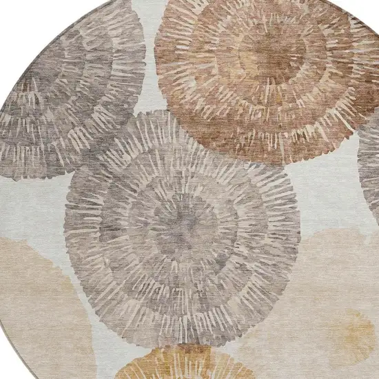 8' Copper Ivory And Gray Round Abstract Washable Indoor Outdoor Area Rug Photo 7