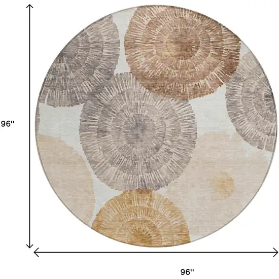 8' Copper Ivory And Gray Round Abstract Washable Indoor Outdoor Area Rug Photo 3