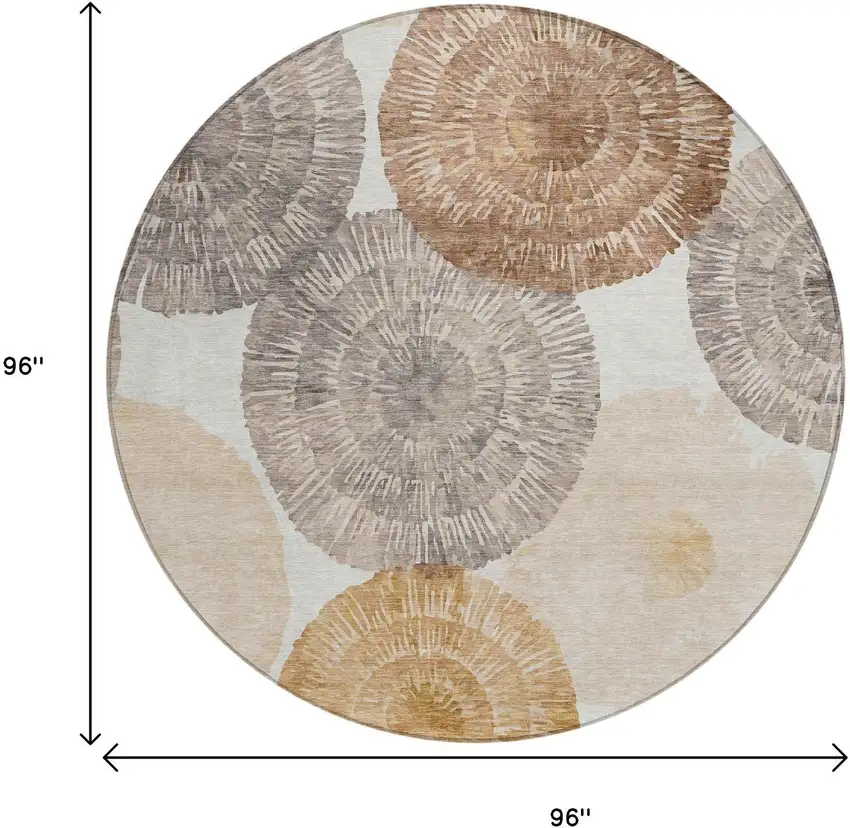 8' Copper Ivory And Gray Round Abstract Washable Indoor Outdoor Area Rug Photo 3