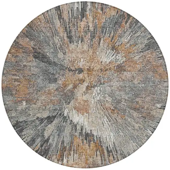 8' Copper Ivory And Gray Round Abstract Washable Indoor Outdoor Area Rug Photo 5