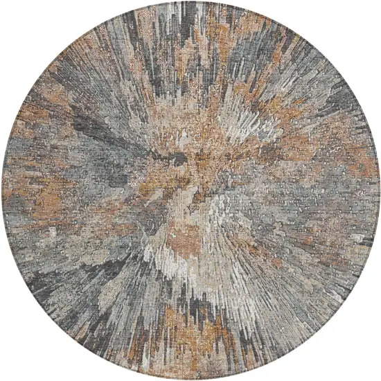 8' Copper Ivory And Gray Round Abstract Washable Indoor Outdoor Area Rug Photo 2