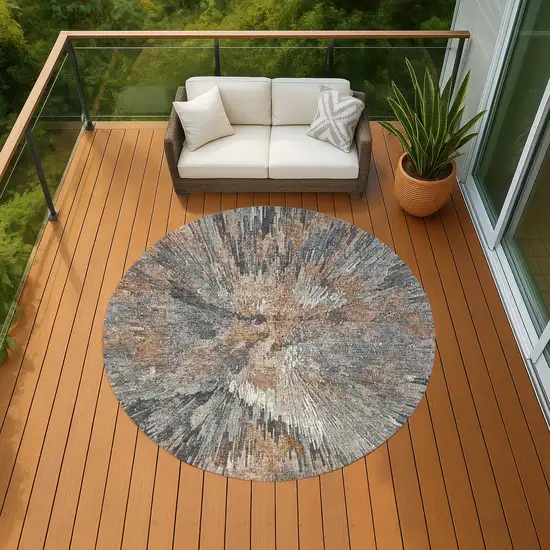 8' Copper Ivory And Gray Round Abstract Washable Indoor Outdoor Area Rug Photo 8