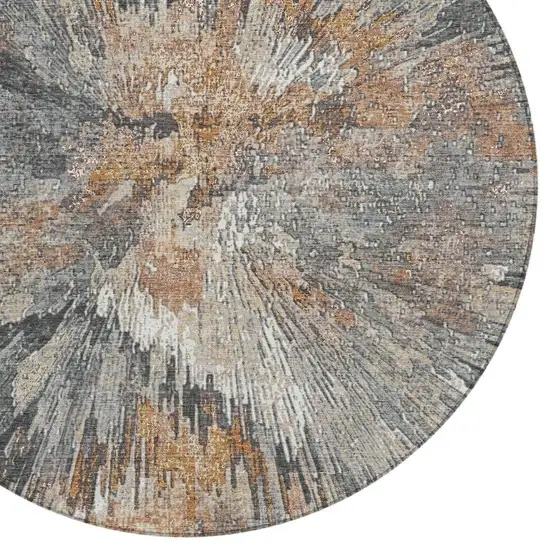 8' Copper Ivory And Gray Round Abstract Washable Indoor Outdoor Area Rug Photo 7